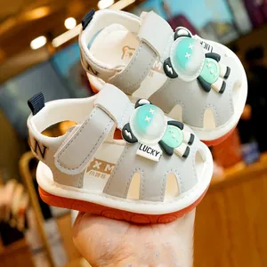 Toddler summer sandals with breathable mesh, astronaut decor, and non-slip rubber soles