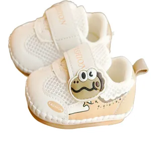 Breathable baby walker shoes with mesh fabric and cute cartoon dinosaur for infants