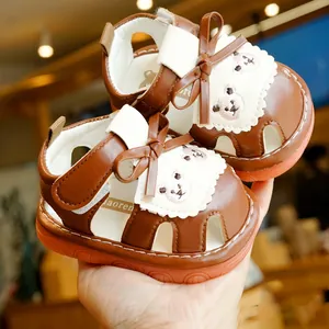 Toddler sandals with bear embroidery and soft non-slip soles for boys and girls