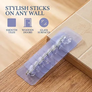 Detailed view of 6-hook wall rack with purple base for tile and wood surfaces