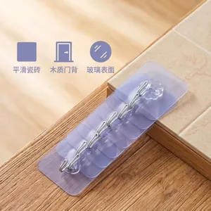 Detailed view of 6-hook wall rack with purple base for tile and wood surfaces