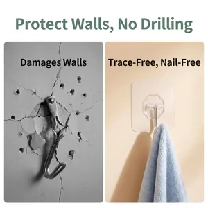 Transparent nail-free adhesive hook for kitchen and home wall damage protection