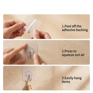 Strong transparent adhesive hooks for kitchen and bathroom with stainless steel hooks