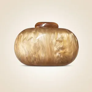Acrylic Evening Bag Marble Texture Oval Hard Shell Clutch For Women Wedding Party Gala With Detachable Chain Strap