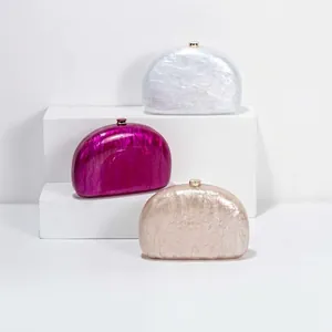 Women Acrylic Evening Clutch Bag Semi Circular Marble Pattern Metal Clasp For Wedding Banquet Elegant Shoulder Purse