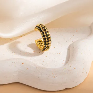C-shaped ear cuff with pave black cubic zirconia on gold-plated brass base