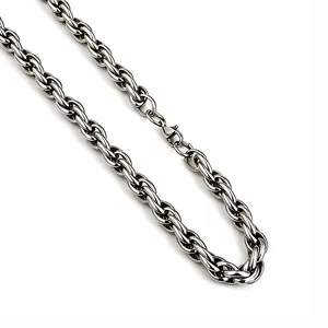 Polished silver stainless steel rope chain necklace with a secure lobster clasp closure