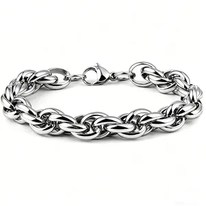 Detailed close-up of a high-polished stainless steel twist chain necklace with lobster clasp