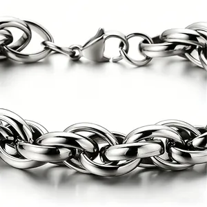 Macro detail of polished stainless steel twisted chain link with secure lobster clasp closure