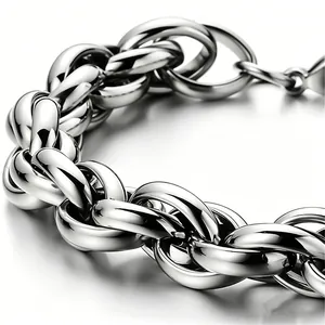 Minimalist silver stainless steel twist chain necklace with high-polish mirror finish