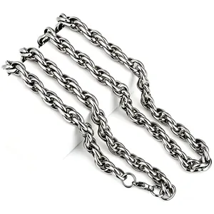 Detail of silver twisted rope chain necklace with secure lobster clasp on white background
