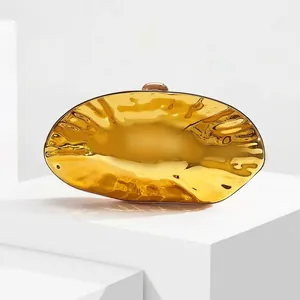 Women Metallic Mirror Evening Clutch Bag Wave Texture Shell Shaped Handbag Chain Strap Wedding Party Dinner Clasp