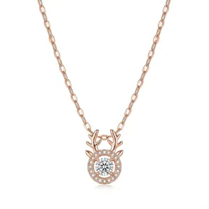 Collier minimaliste en or rose avec pendentif bois de cerf et zircon rond étincelant