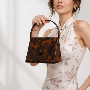 Vintage Acrylic Evening Bag Marble Texture Tortoiseshell Retro Square Clutch With Top Handle For Women Fashion