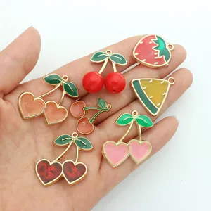 Pendentifs fruits colorés en alliage pour bijoux DIY avec cerise fraise et pastèque