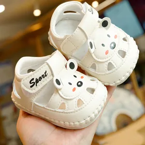 Infant Summer Sandals Soft Sole Anti-Slip Breathable Baby Pre-Walker Shoes Cartoon Bear Pattern Velcro Closure Toddler Shoes