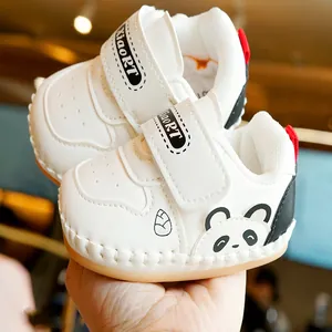 Breathable baby walker shoes with soft non-slip sole and cute cartoon panda design