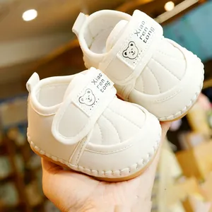 Baby Prewalker Shoes Soft Sole Anti-Slip Cartoon Bear Pattern Synthetic Leather Infant First Walking Shoes Casual Sneakers
