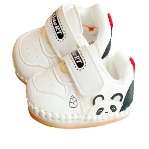 Breathable baby walker shoes with panda cartoon design and soft anti-slip rubber soles