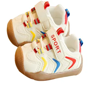 Breathable baby first walking shoes with anti-collision toe and sport velcro straps