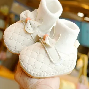 Chaussures de Pré-marche pour Bébé Fille Semelle Souple Antidérapante Cuir Synthétique Matelassé Cœur Nœud Princesse
