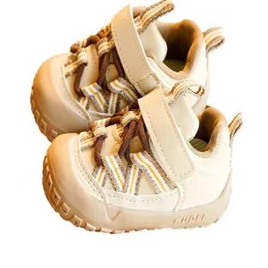 Soft leather baby walking shoes with anti-slip rubber sole and velcro strap for toddlers