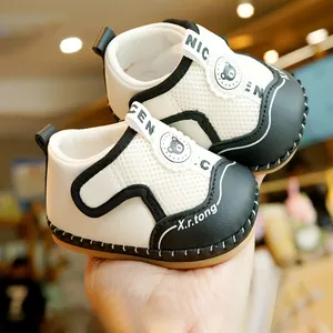 Baby Prewalker Shoes Breathable Mesh Synthetic Leather Soft Sole Non-slip Athletic Toddler First Walker Shoes With Bear Decor