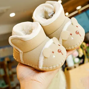 Baby First Walkers Winter Snow Boots Toddler Warm Fleece Lined Cartoon Bear Soft Sole Anti-Slip Prewalker Infant Shoes