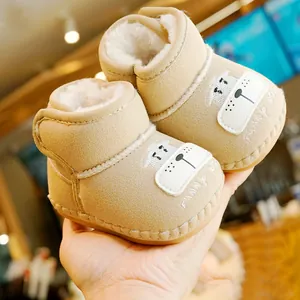 Baby Winter Schneestiefel Warmes Kunstfellfutter Weiche Sohle Rutschfeste Baby Lauflernschuhe Cartoon Hund Klettverschluss Kleinkind Boots