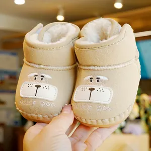 Winter Baby Schneestiefel mit weicher Sohle, warmem Plüschfutter und Hundekarika-Design