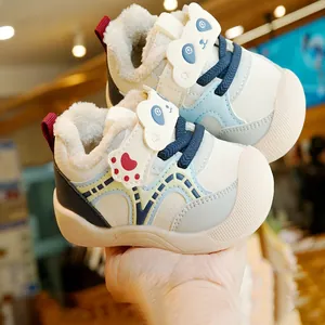Winter Baby Fleece Prewalker Shoes Cartoon Panda Thickened Warm Non-slip Soft Sole Toddler First Walker Walking Shoes