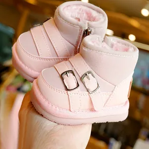 Pink winter snow boots for toddlers with warm plush lining and anti-slip rubber soles