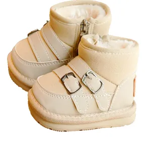 Winter toddler snow boots with plush lining and non-slip rubber soles in beige
