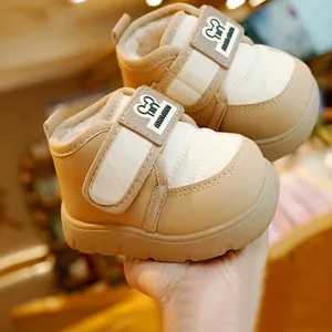 Baby Winter Snow Boots Fleece Lined Warm Anti-Slip First Walker Shoes Synthetic Leather Hook Loop Cartoon Infant Boots