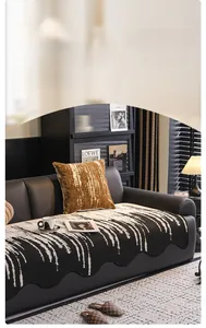 Detailed 3D texture and wavy edge of minimalist chenille sofa cover with art pattern