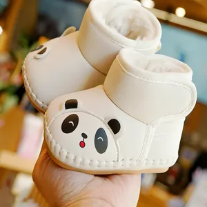 Warm baby panda snow boots with thick plush lining and anti-slip soft sole for infants