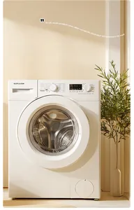 Detail view of a white front-load washing machine illustrating fabric washability