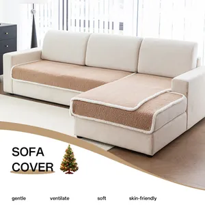 Cream Style Sherpa Lamb Wool Sofa Cover Non-slip Thick Warm Plush Sofa Cushion For Living Room L-shaped Sofa Protector Decorative Couch Pad