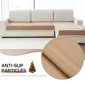 Brown fleece sofa cover with anti-slip backing and white edges for modern living rooms