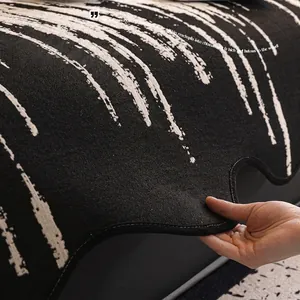 Vintage chenille sofa cushion with white irregular patterns and scalloped wave edges