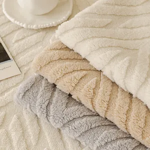 Housses de canapé en peluche blanc, kaki et gris avec motif de feuilles en 3D