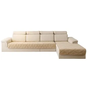 Housse de canapé en L beige épais avec motif à losanges matelassé antidérapant