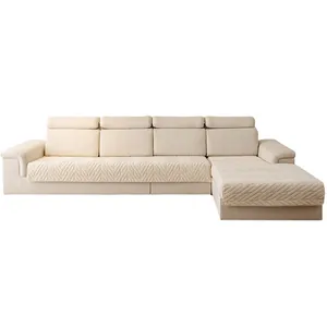 Housse de canapé d'angle blanc crème matelassée avec texture douce en velours