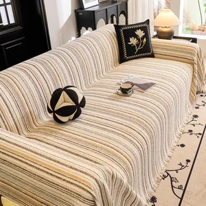 Modern Striped Polyester Sofa Cover Throw With Tassels Soft Decorative Furniture Protector Blanket For Living Room Home Decor All Seasons