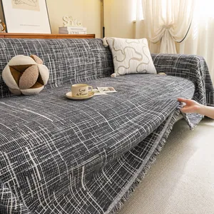 Modern Plaid Sofa Cover With Tassels Universal Thick Woven Sofa Towel One Piece Anti Cat Scratch Couch Protector Home Decor