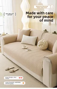 Detail of waterproof brushed fabric sofa cover with elegant herringbone quilting pattern