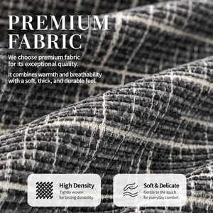 Deep grey and white plaid sofa cover with high-density plush woven texture and soft feel