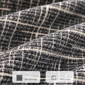 Deep grey and white plaid sofa cover with high-density plush woven texture and soft feel