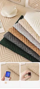 Detail of V-shaped quilted sofa cover fabric showing high-density brushed texture and safety