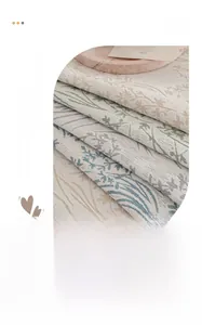 Close-up of thick chenille sofa covers with elegant pastel leaf patterns and soft texture